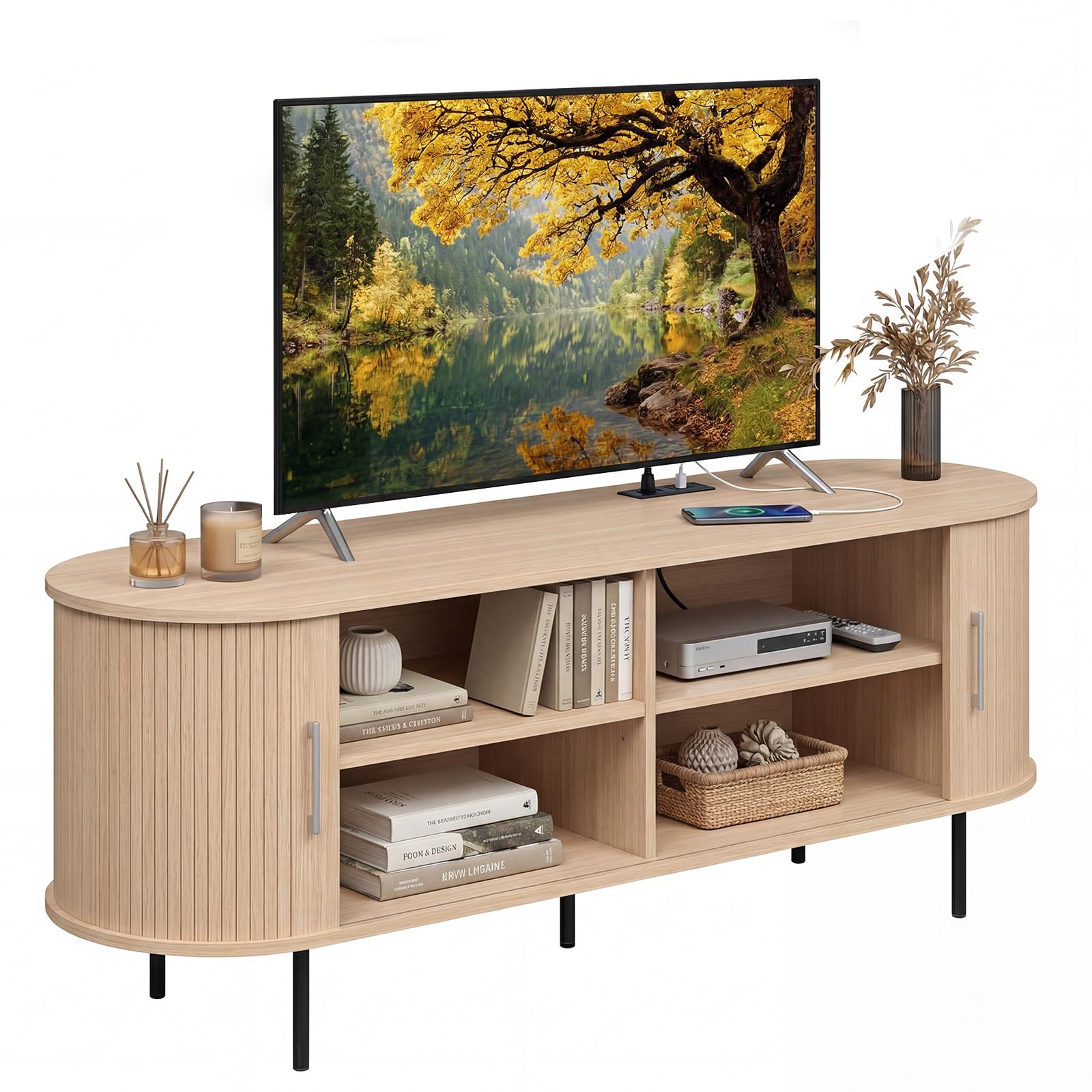 Tangkula Fluted TV Stand for TVs up to 60”